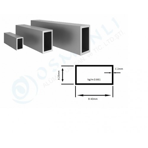 Alüminyum Kutu Profil 25mm X 40mm Et Kalınlık 2mm Alüminyum Kutu Profil 25mm X 40mm Et Kalınlık 2mm